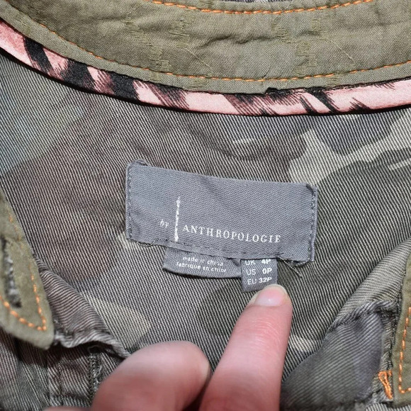 Anthropologie Camo Button Down Shirt Sz 0 Shacket Crop Grunge Combat Streetwear - Picture 10 of 16